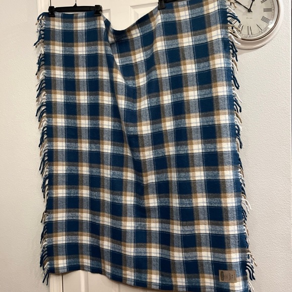 FARIBAULT WOOLEN MILL Blanket Blue & Brown Plaid Throw Wrap Lap Cover - Picture 1 of 5